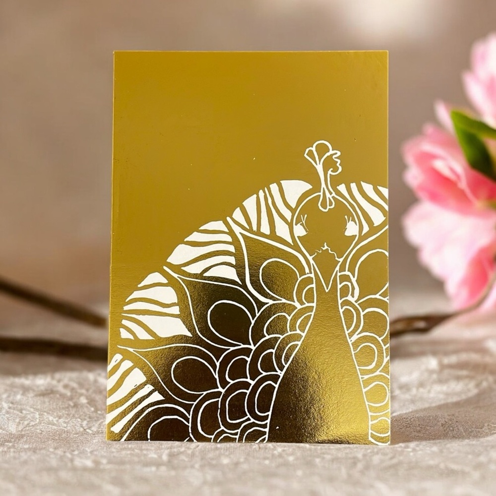 Gold Peacock Linocut Print 5x7